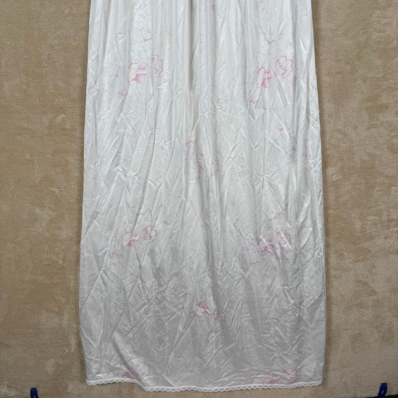 Vintage‎ Deena White Pink Floral Lace Trim Nylon Nightgown Sleep Dress Medium - Picture 8 of 10